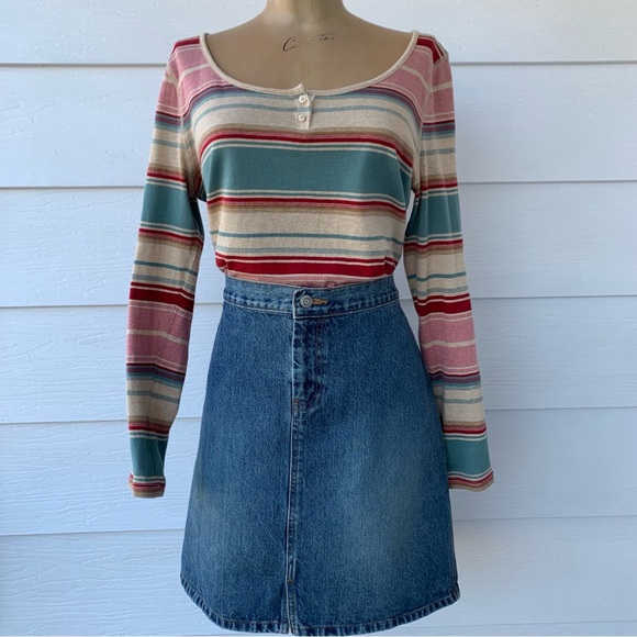 American Living Tops - American Living Women’s Henley long-sleeve, striped, two-button placket Medium